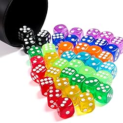 50 Pieces Dice Set, 14mm Bulk 6 Sided Colored Dices