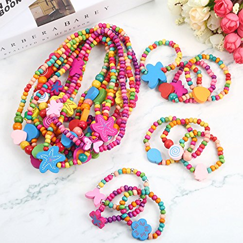 image for Bememo 10 Pieces Colorful Wooden Jewelry Collections Little Girl Party