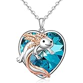 Fenthring Axolotl Necklace for Women Sterling Silver Blue Heart Crystal Cute Mexican Axolotl Jewelry Charm Animal Necklace Pendant Christmas Gifts
