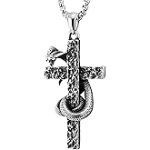 AOOMO Gothic Cross Necklace for Women Men Silver Gun Necklace Stainless Steel Cross Necklace Snake Cross Pendant Necklace Punk Gothic Jewelry Accessories