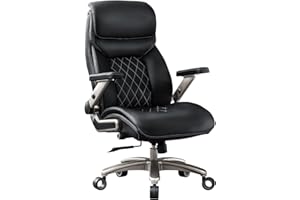 VIZYSXLCORP Big and Tall Office Chair with 5D Flip Arms, 600LBS PU Leather Executive Chair with Adjustable Lumbar Support 3'' Double Space Wheel, Managerial Home Desk Heavy Duty High Back Computer Chair