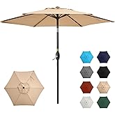 FansaFurn Patio Umbrella Striped Outdoor Table Market Umbrella with Push Button Tilt and Crank Sturdy Aluminum Ribs for Deck, Lawn, Pool& Backyard