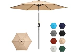 SUNVIVI OUTDOOR 7.5' Outdoor Patio Umbrella, Patio Umbrella, Market Umbrella, Luxury Aluminum Pole Umbrella with Push Button Tilt and Crank, 6 Ribs, Polyester Canopy