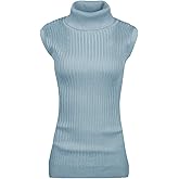 v28 Women Sleeveless High Neck Turtleneck Stretchable Knit Sweater Top
