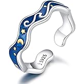 Starry Sky Moon Star Open Statement Ring S925 Sterling Silver Blue Universe Waves Stacking Engagement Wedding Rings Finger Band for Women