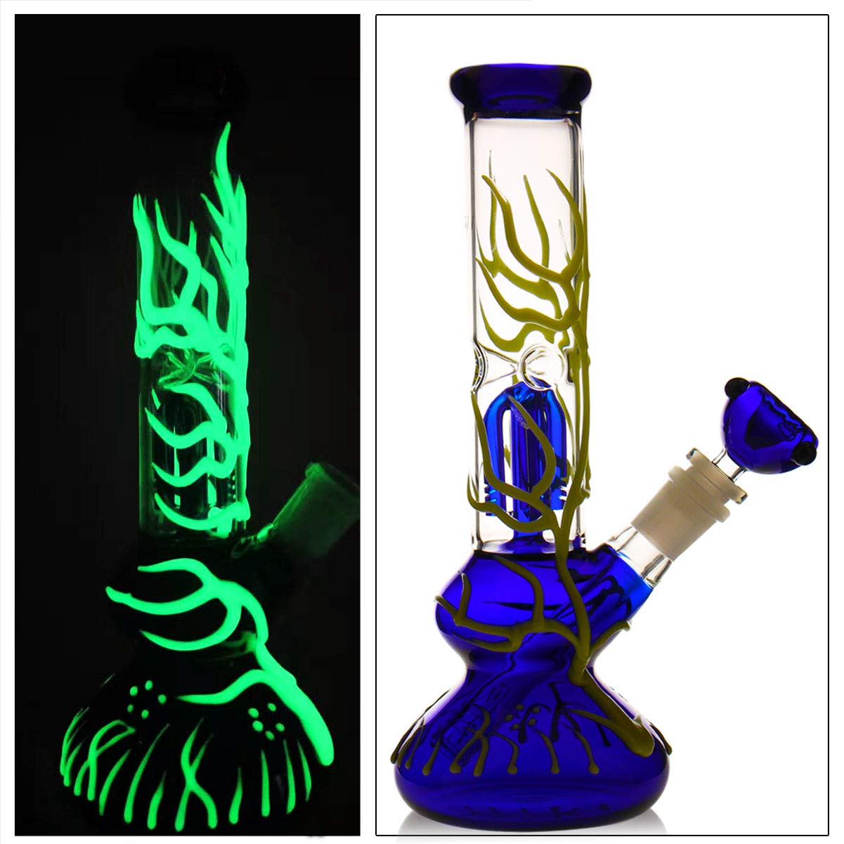 Glass Glow in The Dark Bongs with Tornado Percolate Bong for Smoking Pipe Hookah Nicotine Free