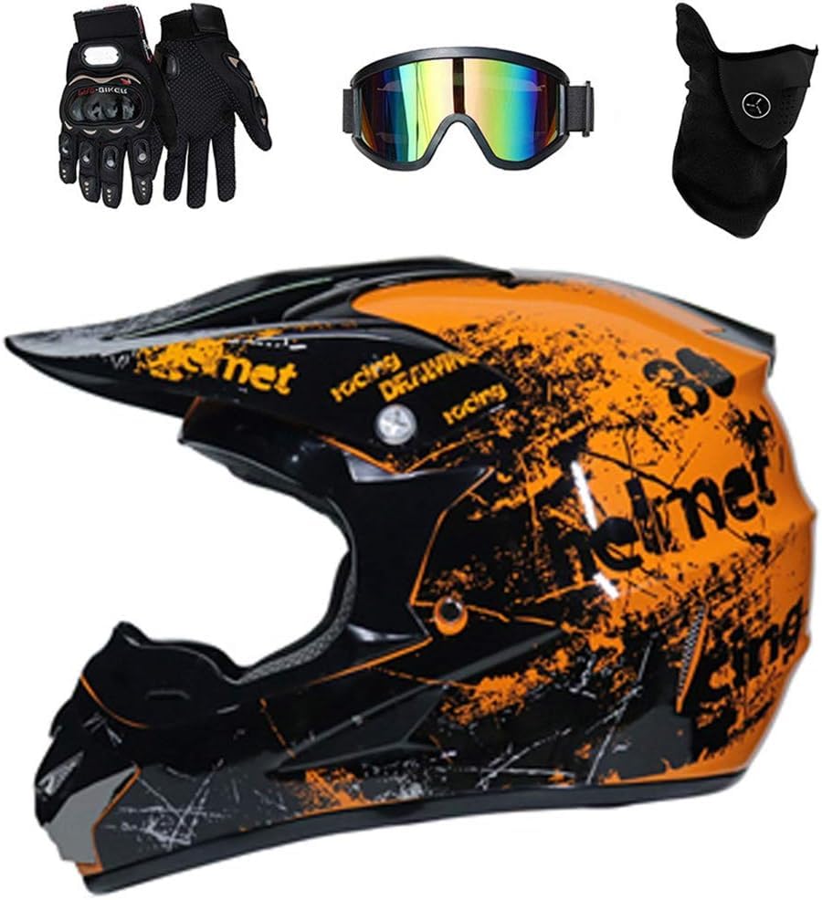 LBOYLOVE® Dirt Bike Helmets, Kids Motorcycle Helmet Youth, ATV Motocross Full Face Men Women, Off-Road Mountain Bike Helmet Adult with(Gloves Goggles Mask) DOT Approved 4 Pcs Set