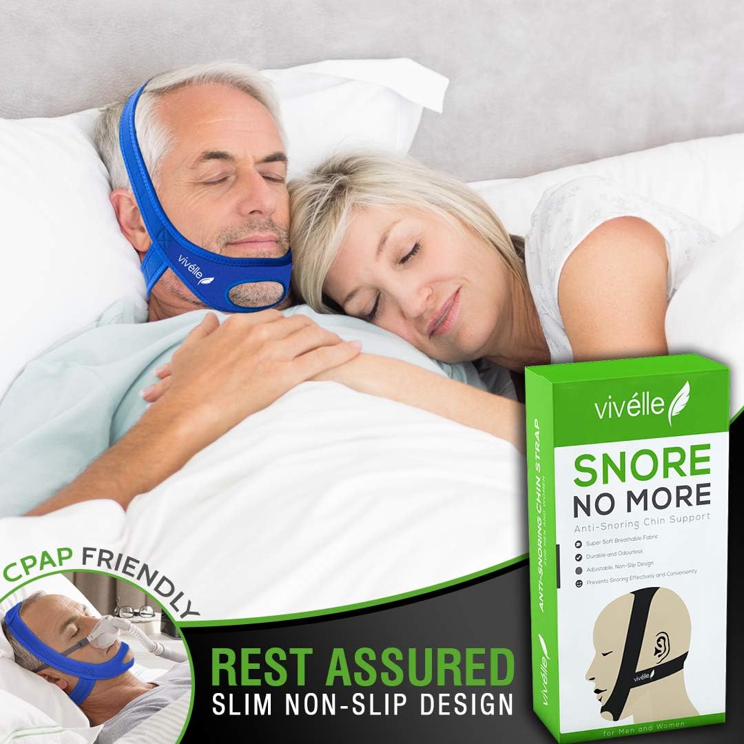 CPAP Bi-Pap VPAP BPAP TMJ Chin Strap Anti Snoring Chin Strap for Men and for Women - Snore No More by Vivélle, Slim-Non-Slip, Adjustable, Premium Snore Stopper Device That Helps You Day and Night: Health & Personal Care
