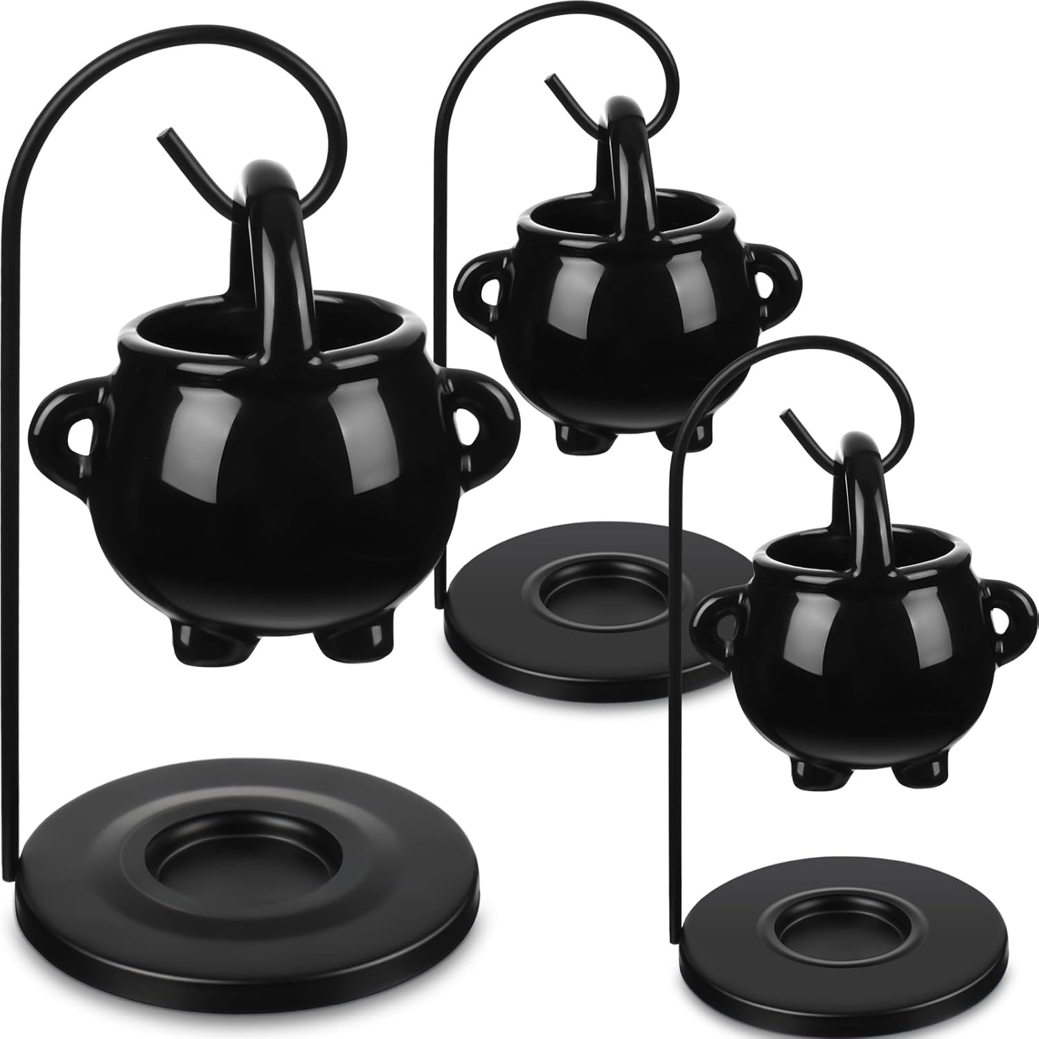 Oil Lamps & Accessories - Sliner 3 Pcs Halloween Black Hanging Cauldron Pagan Oil Burner Witches Witchcraft Home Decor Tea Light Wax Melt Warmer Witchcraft Supplies for Halloween Christmas Decorations