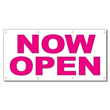 Now Open Pink 13 Oz Vinyl Banner Sign With Grommets 3 Ft X 6 Ft