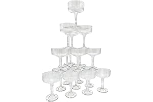 20 Packs Champagne Tower Glasses Set Detachable Clear Champagne Coupe Ribbed Cocktail Glasses 5oz Plastic Stackable Martini G
