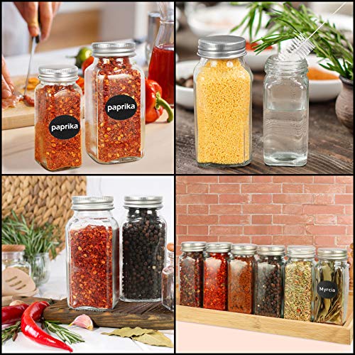 DHSBTLS 6oz Glass Spice Jars with Labels 30 Pcs, Empty Square