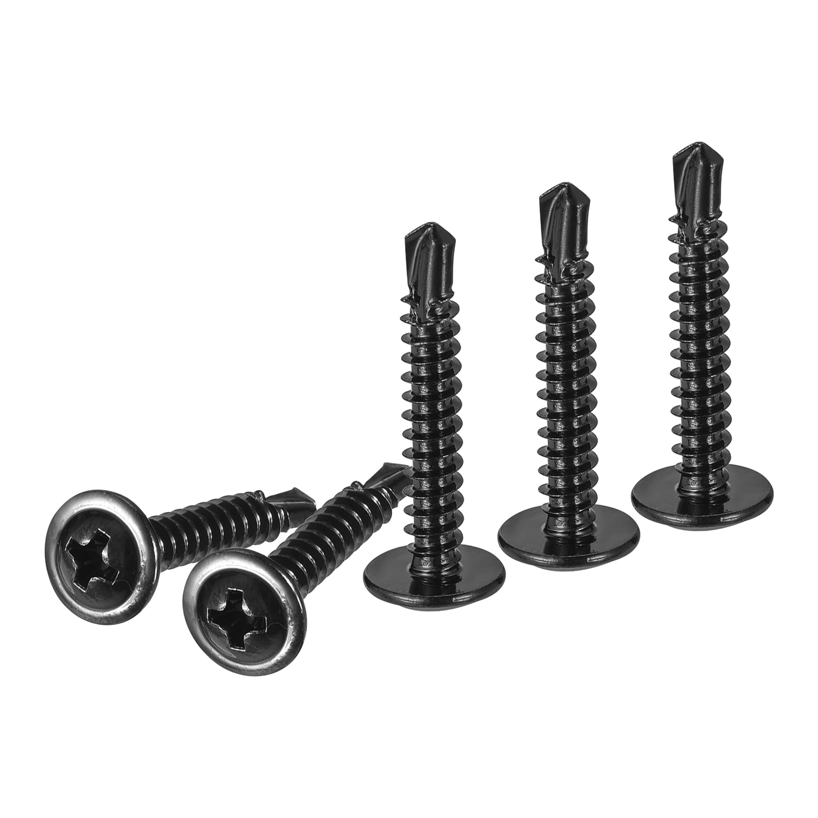 DTGN #8x1 Sheet Metal Screws - 100Pack - for Wood, Furniture - 410 Stainless Steel Phillips Round Head Washer Drill Tail Self Tapping Screws - Black