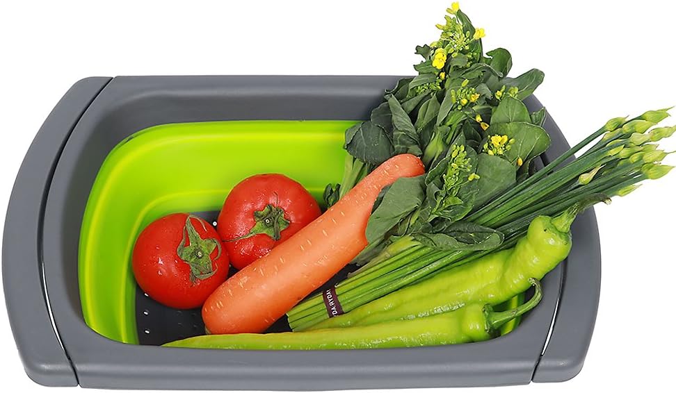QiMH Colander collapsible Over The Sink Vegtable/Fruit Colander Strainer With Extendable Handles(Green&Red) (Green) - Image 5