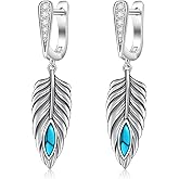 Feather Earrings for Women Sterling Silver Turquoise Feather Dangle Earrings Western Drop Jewelry Gifts for Women