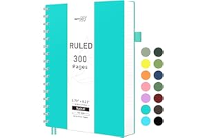 RETTACY Spiral Notebook, A5 College Ruled Notebook with 300 Pages, 5.7" × 8.2", Medium Size, Notebook Journal for School, Work, Writing, 100 GSM Thick Paper, Flexible Plastic Cover (Tiffani Blue)