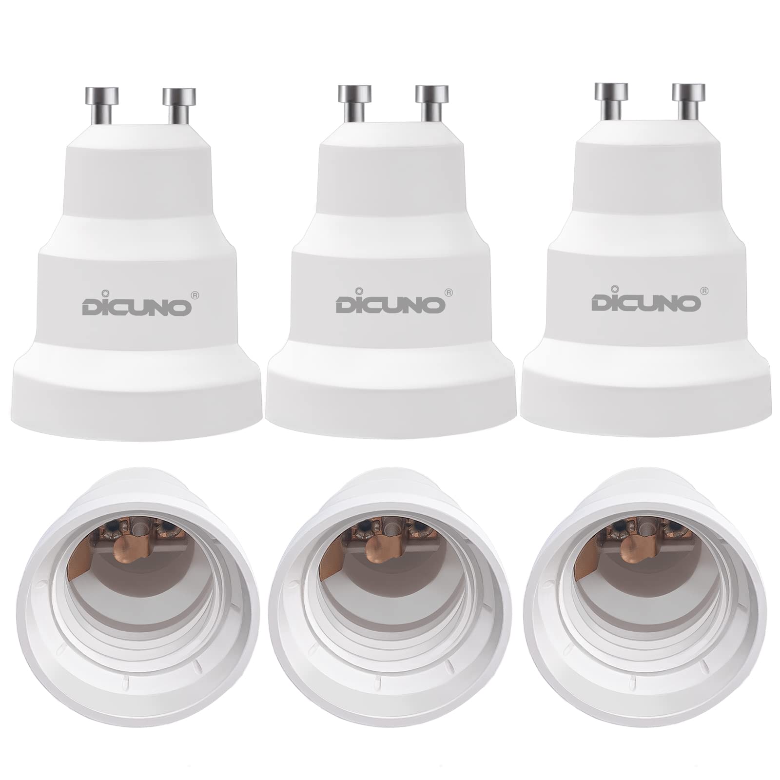 DiCUNO GU10 to E27 Lamp Socket Converter, GU10 to ES Lamp Base Adapter for LED and Incandescent and CFL Bulbs-6 Packs