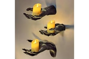 CitySwan Halloween Decorations 3 Creepy Hands Wall Decor with Flicker Candles- Mounted Horror Hands Life-Sized for Gothic Home Decor - Spooky Wall Art for Home Party Bedroom Room Indoor Outdoor