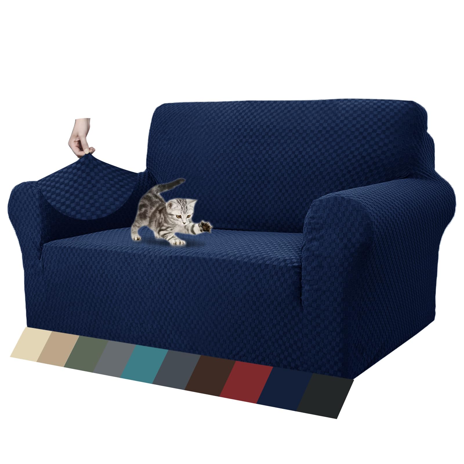 Photo 1 of ZNSAYOTX 1 Piece Jacquard Couch Covers for 2 Cushion Couch High Stretch Loveseat Slipcover for Pets Dogs Anti Slip Love Seat Sofa Slipcover Furniture Protector (Loveseat, Navy Blue)