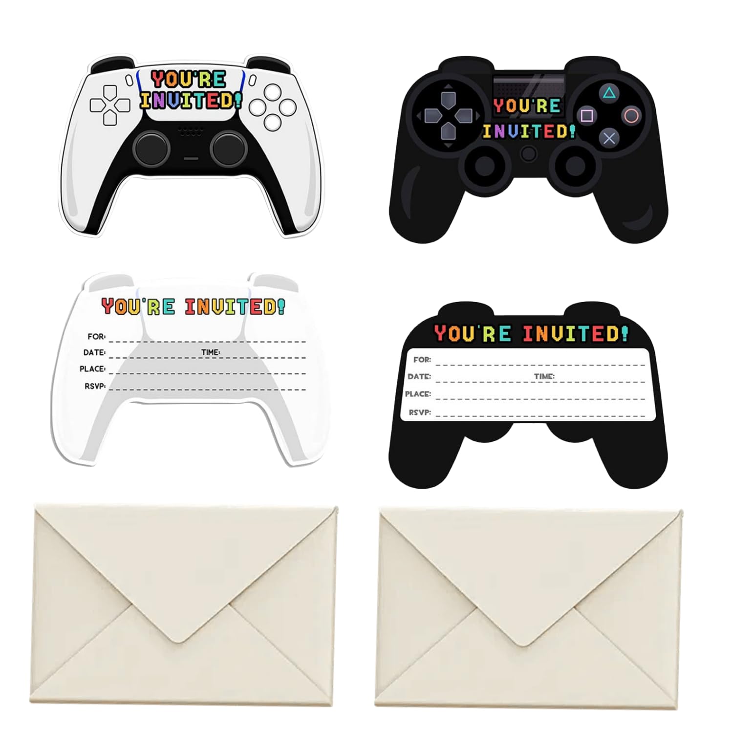 Huipalon 40 Pcs Video Gaming Party Invitations 20 Sets Kids Boys Game Party Invitations with Envelopes 2 Designs Birthday Invites for Boys Girls Teens Adults Game Party Supplies