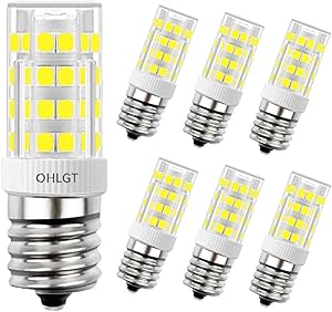 OHLGT E17 LED Bulb for Microwave Oven Appliance, Daylight White 6000K, 4 Watt (40W Halogen Bulb Equivalent), 350LM, Pack of 6