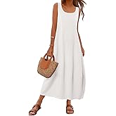 MEROKEETY Women's Boho Maxi Sundress 2026 Summer Beach Dress Scoop Neck Sleeveless Loose Tank Dress