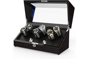 TRIPLE TREE Watch Winder, for Rolex Automatic Watches with Soft and Flexible Watch Pillows, Wooden Shell, Powered by Japanese Motor, Built-in Blue LED Illuminated