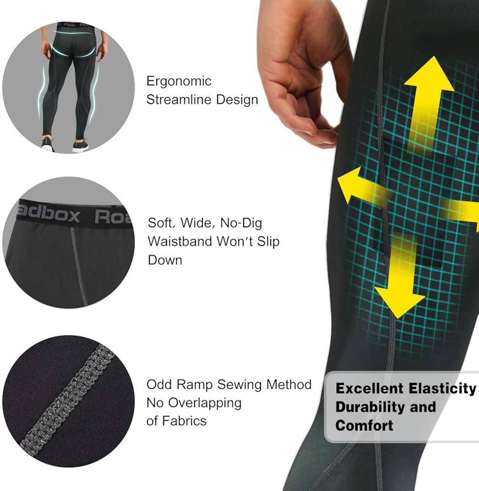 Roadbox Men's Compression Pants Base Layer Cool Dry Tights Leggings : Clothing