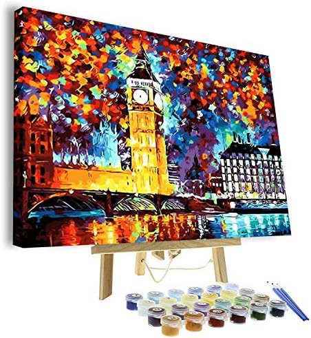 VIGEIYA DIY Paint by Numbers for Adults Include Framed Canvas and Wooden Easel with Brushes and Acrylic Pigment 15.7x19.6inch (London)