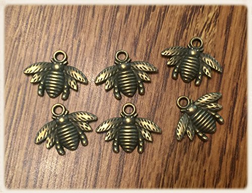 24 Bee Charms - Antique Bronze - Ships from USA