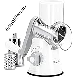 KEOUKE Vegetable Cheese Grater Slicer - Rotary Handheld Grater Shredder Grinder with a Stainless Steel Peeler (White)
