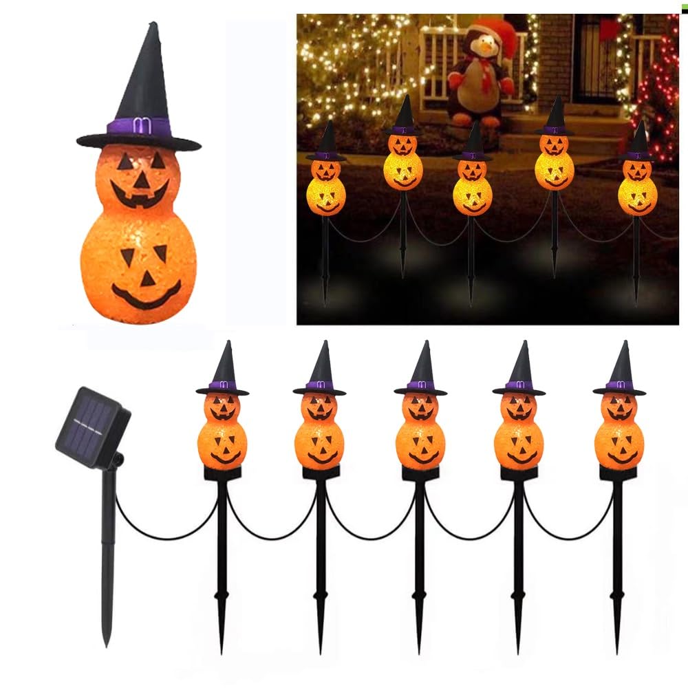 YZYOE 5 Pack LED Outdoor Solar Grounded Snowman Decorative Lights, Waterproof Solar Courtyard Cute Black Hat Snowman Halloween and Christmas Decorative Lights, 2 Color Lighting Modes.