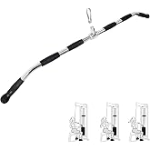 plzzree 47in LAT Pulldown Bar Attachment with Heavy Duty Solid Curl Bar, Full Rotation and Rubber Handle Strength Workout for Gym Home Pulley System Cable Attachments