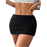 SweatyRocks Women's Ruched Y2K Mini Skirts Elastic Waist Bodycon Skirt with Shorts Streetwear