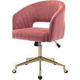 Nrizc Velvet Home Office &amp; Living Room Desk Chairs with Adjustable Swivel Wheels, Ergonomic Upholstered Office Chair for Bedroom, Vanity Study (Rose)