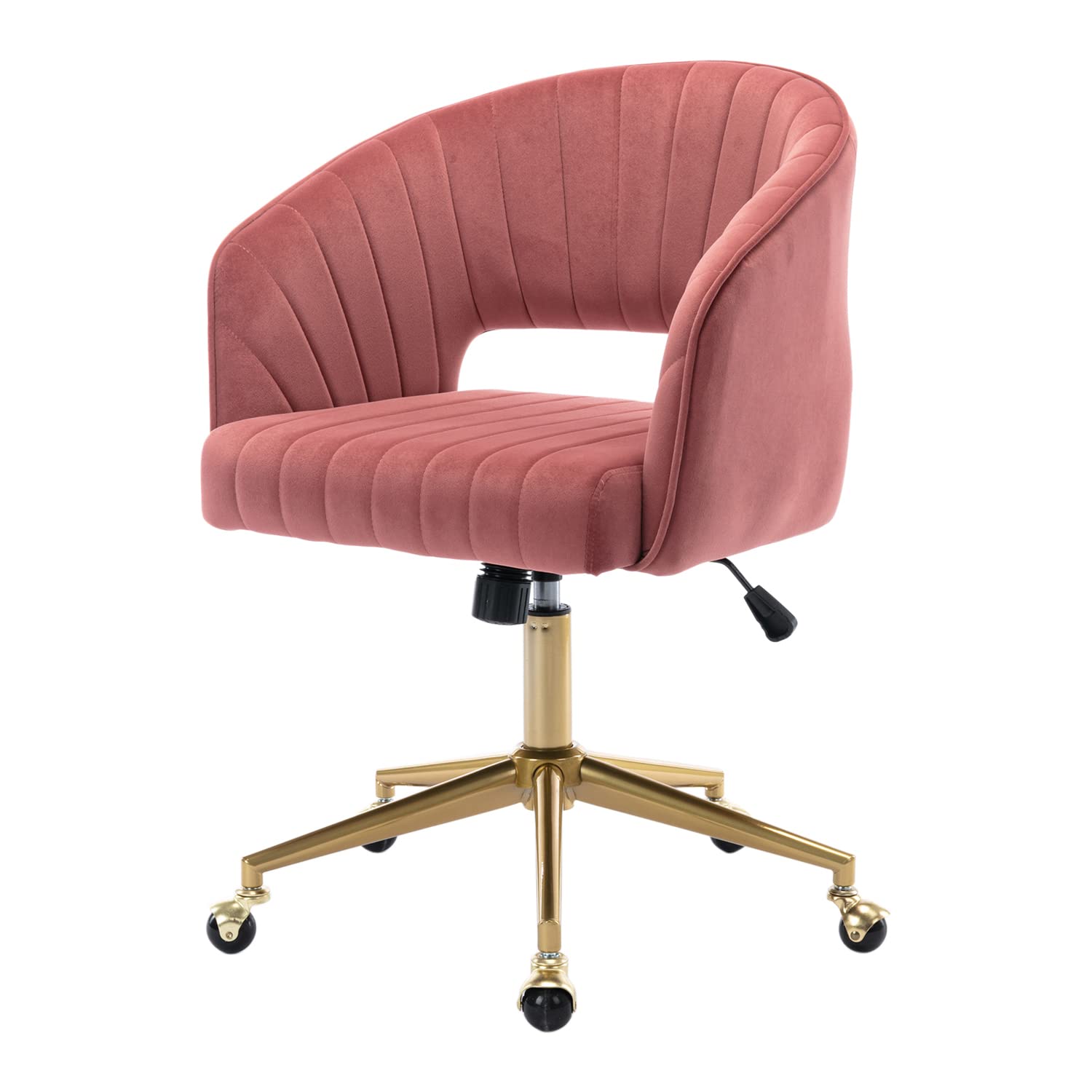Nrizc Velvet Home Office & Living Room Desk Chairs with Adjustable Swivel Wheels, Ergonomic Upholstered Office Chair for Bedroom, Vanity Study (Rose)