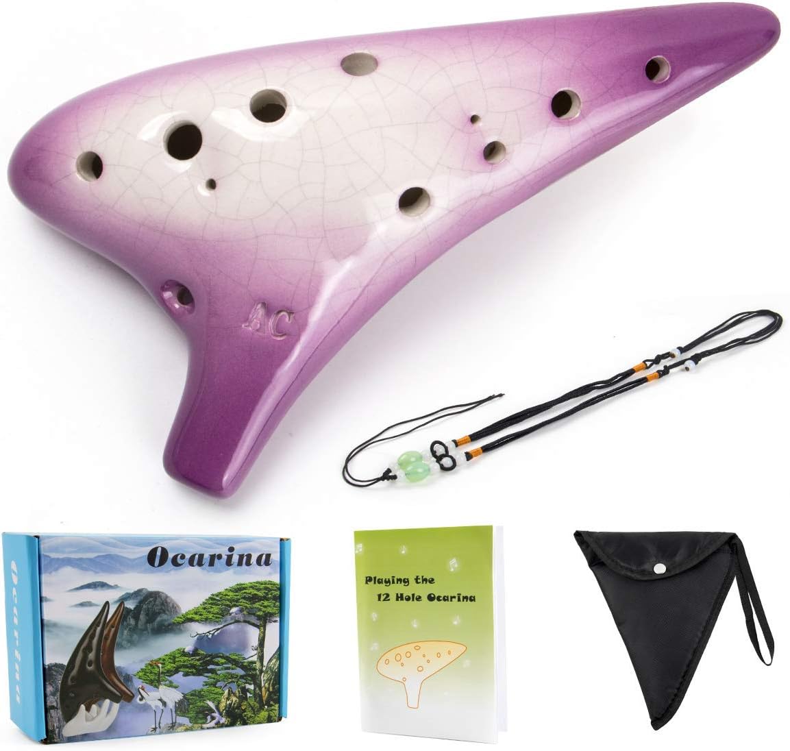 Aklot 12 Hole Ocarina Alto C Purple Crackle Pattern Ocarinas Ceramic
