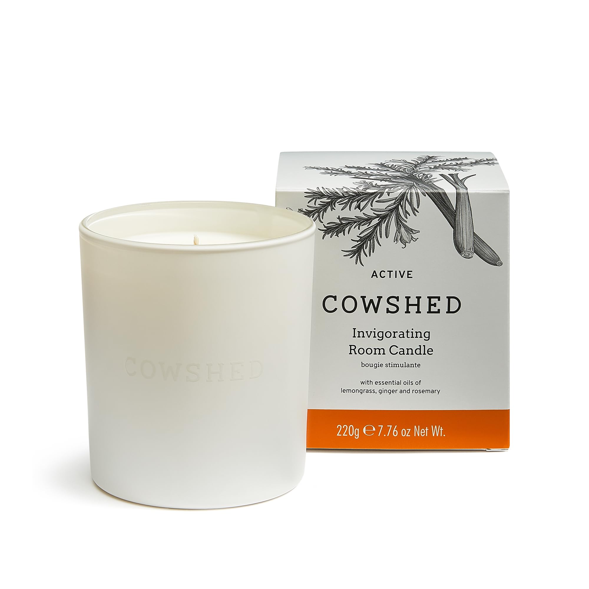 Cowshed Active Scented Candle 220g | Lemongrass & Ginger Aromatherapy Candle | Natural Soy Wax Candle with Cotton Wick | Spa Home Fragrance Candle | Long Burn Energising Candle