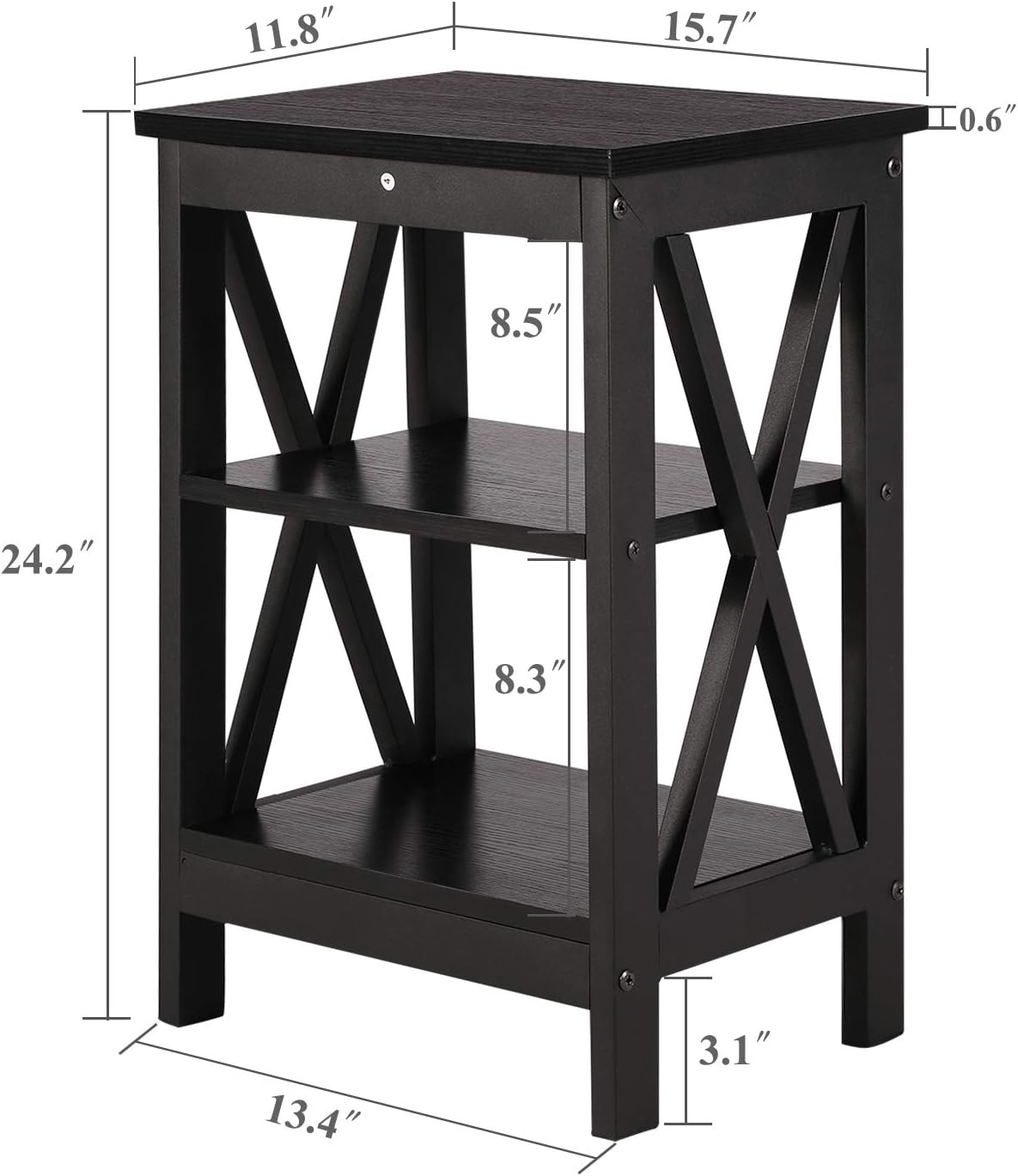 VECELO Sofa Side/End Storage Shelf X-Design Versatile Nightstands Lamp Table Living Room Bedroom Furniture,Easy Assembly, Black: Home & Kitchen