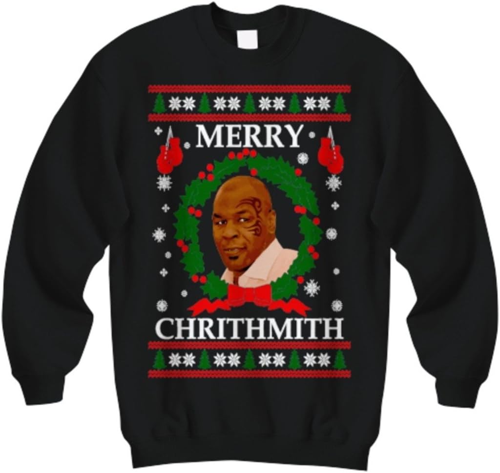 Twisted Image Tees Christmas Mike Tyson Merry Chrithmith Funny Sweater Xmas Sweatshirt Size Small - XL