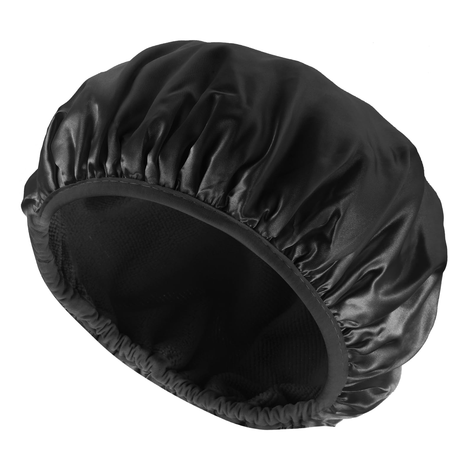 Abeillo Terry Lined Shower Caps for Women Reusable, Triple Layer Large Shower Cap Terry Cloth Lined Waterproof Bath Cap Hair Cap for Long Thick Hair(Black)