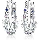 Hoop Earrings Sterling Silver Butterfly Filigree Oval Hoop Cubic Zirconia Earrings Holiday Birthday Jewelry Gifts for Women