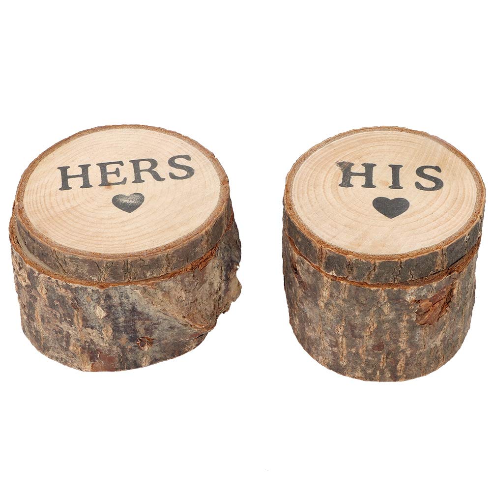 HERCHR Wooden Wedding Ring Box,Hers and His Wood Ring Bearer Rustic Wooden Vintage Ring Holder Jewelry Storage Box Wood Storage Ceremony Gift Display,2.4×2inch