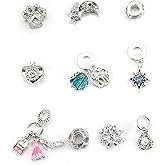 MUCOOS Jewelry Charm Set with Silver Beaded Charms for Bracelets or Necklaces 10 Packs Perfect Charm Gift for Women