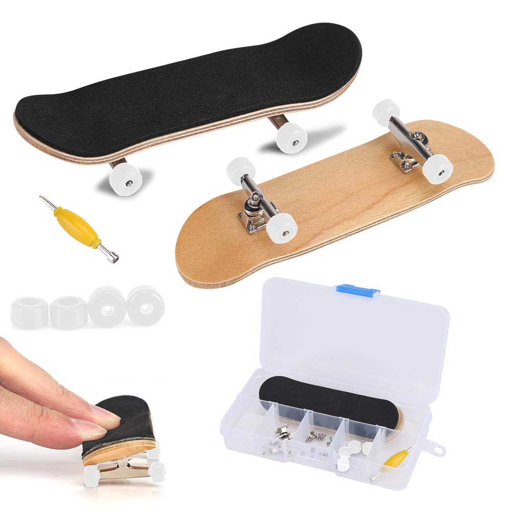 Tnfeeon Finger Skateboard, Alloy Full Maple Wood Bridge with Box Reducing Pressure Gifts for Children (white)