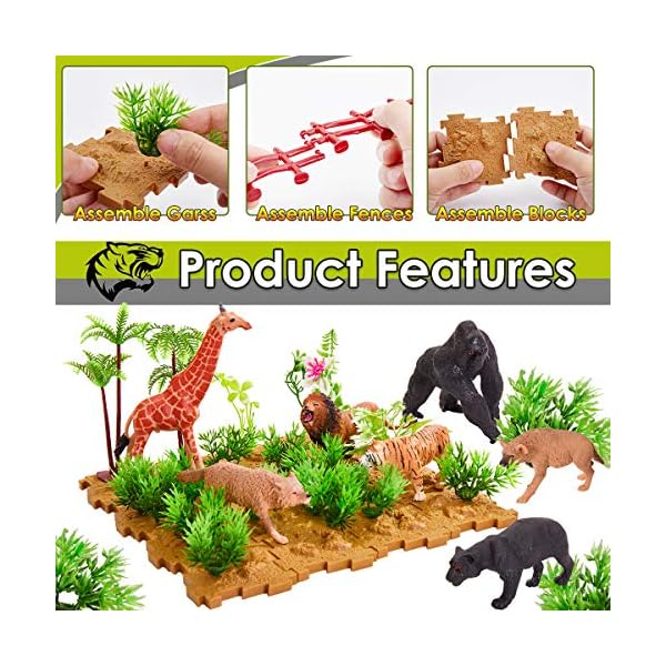 Buyger-58-Pieces-Animals-Toys-for-Kids-Zoo-Animal-Figures-Realistic-Wildlife-Toy-Activity-Play-Mat-Carry-Case-Gift-for-3-year-old-Boy-Girl BUYGER Large Size Jungle Wild Animal Figures Toys Set, Realistic Zoo Safari Figure Animal Playset with Play Mat Assemble…