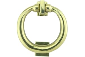 Solid Brass Round Ring Entry Door Knocker 4.5" H X 4" W Antique Circular Heavy Duty Brass Metal Front Door Knockers Lacquered Finish Includes Mounting Hardware Renovators Supply Manufacturing