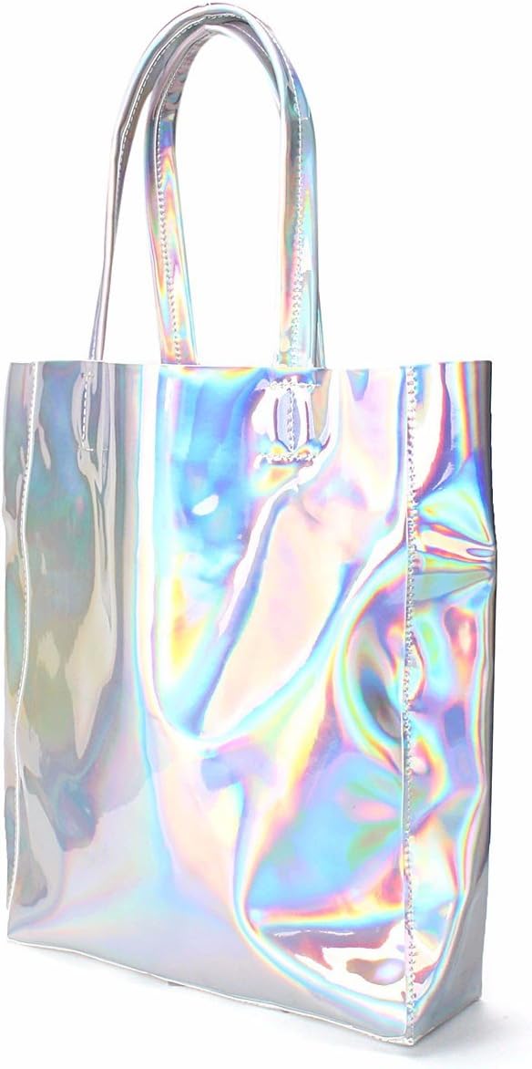 Fashion Handbag, OURBAG Vintage Women Holographic Tote Bag Hobos Shoulder Bag Ladies Travel Beach Bag Silver