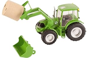 Big Country Toys Tractor & Implements, 1:20 Scale, Toy Tractor with Hay Bale and Bucket Attachment, Working Doors, Green, Ages 3 and Up…
