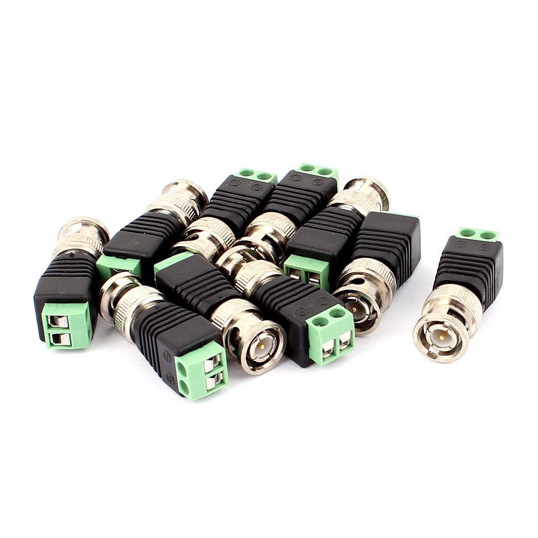sourcing map 10 Pcs Screw Terminal Coaxial Cat5 to BNC Male Jack Video Balun Connector